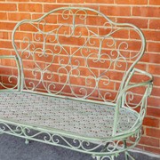 Zaer Ltd. International Esme Iron Garden Bench with Heart Designs in Green "Paris 1968" ZR200485-GR View 3