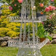 Zaer Ltd. International 9ft. Tall Two-Tier Eiffel Tower- Inspired Iron Plant Stand in Antique White ZR220882-AW View 3