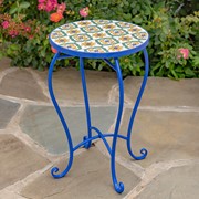 Zaer Ltd. International "Nantucket" 22in Tall Mosaic Pedestal Plant Stand - White/Yellow/Blue ZR850715 View 3