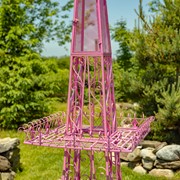 Zaer Ltd. International 9ft. Tall Two-Tier Eiffel Tower-Inspired Iron Plant Stand in Antique Pink ZR220882-PK View 3