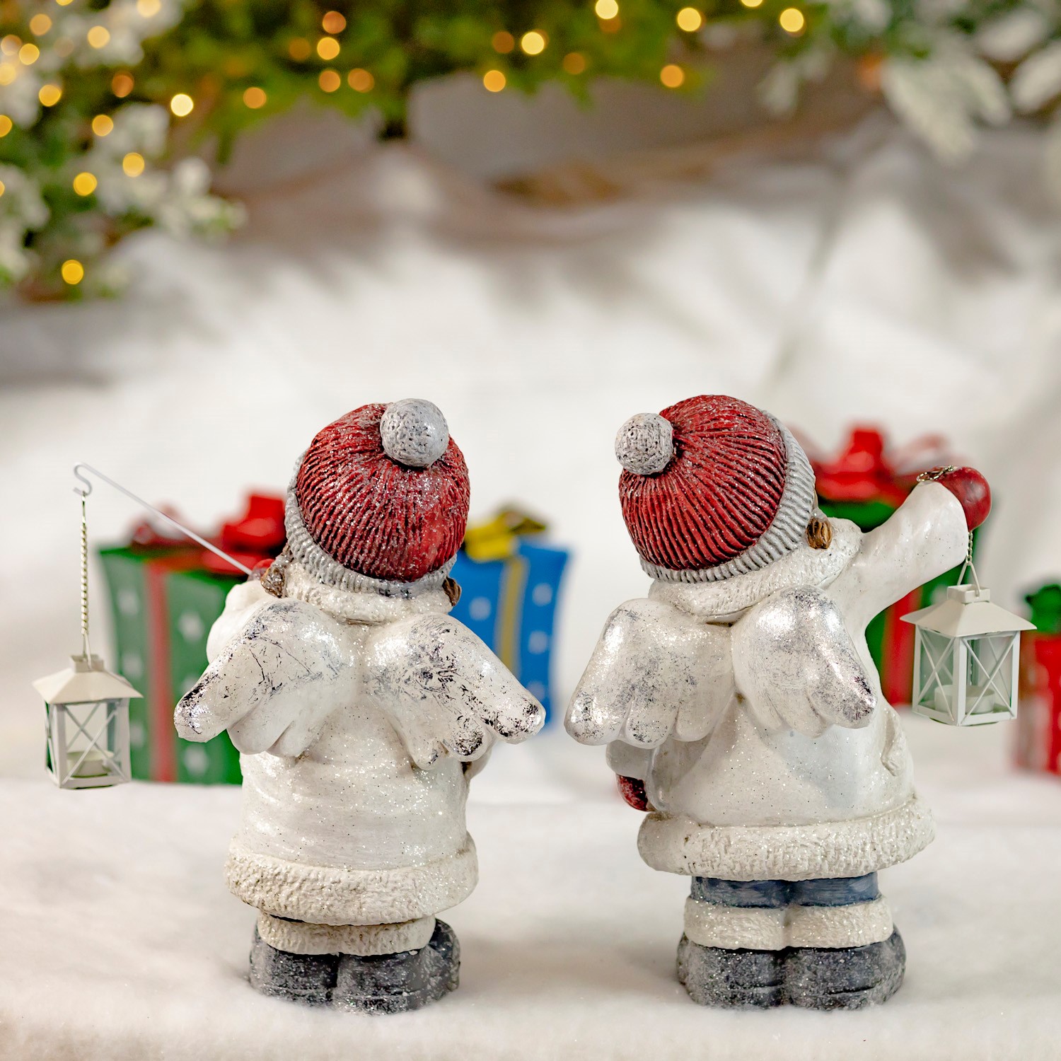 Set of 2 Angel Tushkas with Red Hats Carrying Lanterns