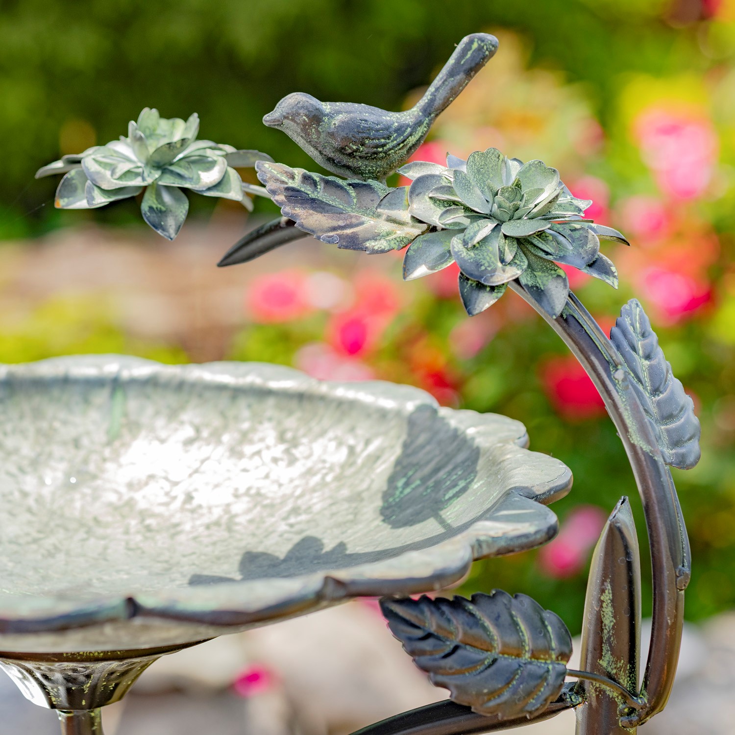 Shallow Galvanized Birdbath on branch outlet Stand