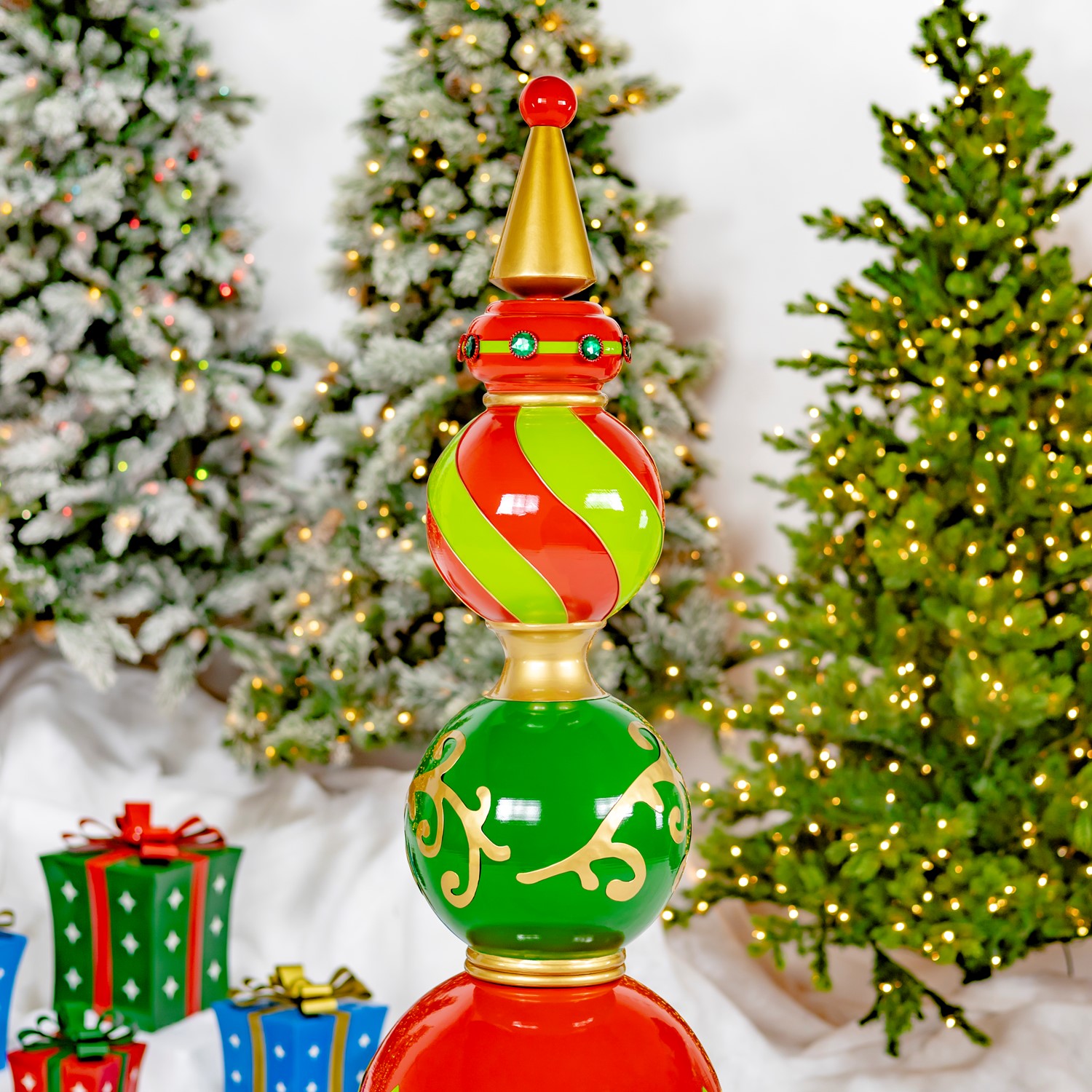 5.5 ft. Tall Classic Christmas Ornament Tower in Red, Green, & Gold