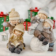 Zaer Ltd. International Set of 2 Tushka Figurines with Lanterns Playing in Snow "Snow Day" ZR960394-SET View 4