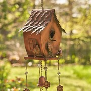 Zaer Ltd International Pre-Order: 41.5" Long Antique Copper Hanging Birdhouse Wind Chime "Pagoda” ZR190557-D View 4