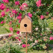 Zaer Ltd. International Pre-Order: 64.5"T. Antique Copper Finished Iron Birdhouse Stake with Sloped Roof ZR173714-A View 4