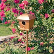 Zaer Ltd. International Pre-Order: 64.75"T Antique Copper Finished Iron Birdhouse Stake with Square Roof ZR173714-B View 4