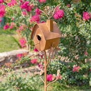 Zaer Ltd. International Pre-Order: 64.25"T. Antique Copper Finished Iron Birdhouse Stake with A-Frame ZR173714-C View 4