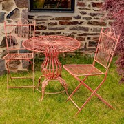 Zaer Ltd International Three Piece Metal Bistro Set with 2 Folding Chairs & Round Table in Antique Pink ZR191499-PKS View 4