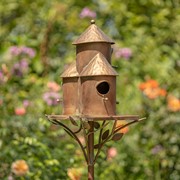 Zaer Ltd. International 74.25" Tall Plump Cylinder Triple Birdhouse Stake with Conical Roof in Copper ZR200251-CP View 4