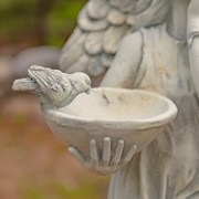 Zaer Ltd International 39" Tall Magnesium Angel Statue with Birdbath in Antique White "Jazmin" ZR341439-AW View 4