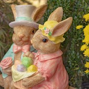 Zaer Ltd. International 22" Tall Fancy Rabbit Couple Sitting on Bench Magnesium Garden Statue ZR342022 View 4