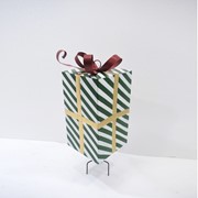 Zaer Ltd. International 37" Tall Green & White Striped Metal Christmas Gift Box with Stake ZR210514 View 4