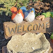 Zaer Ltd. International 15.35" Tall Spring Garden Gnome with Welcome Sign, Birds and Birdbath ZR244715 View 4