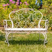 Zaer Ltd. International Esme Iron Garden Bench with Heart Designs in Antique White "Paris 1968" ZR200485-AW View 4