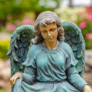 Zaer Ltd International 24" Tall Kneeling Angel Child Statue & Birdbath in Antique Bronze "Cassiel" ZR253524-BZ View 4