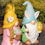 Zaer Ltd. International Set of 2 Easter Garden Gnome Couple with Bunny Ears and Painted Eggs ZR218020-SET View 4