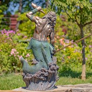 Zaer Ltd. International Pre-Order: 52" Tall Magnesium Merman Garden Statue w/ Seashell Spyglass "Peter" ZR343252-BZ View 4