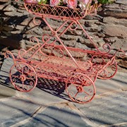 Zaer Ltd. International Pre-Order: Two Tier Iron Flower Push Cart in Flamingo Pink "Odesa 1794" ZR160260-PK View 4