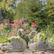 Zaer Ltd International Pre-Order: Set of 2 Magnesium Swan Planters "Ebony and Ivory" ZR204700-SET View 4