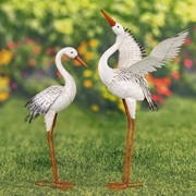 Zaer Ltd. International Set of Two 44.5" Tall Metal Great White Heron Garden Figurines ZR218216-SET View 4