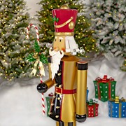 Zaer Ltd International Pre-Order: 65.35"T Standing Iron Nutcracker in Gold w/Candy Cane & Lights "Kane" ZR220429 View 4