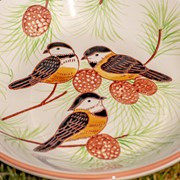 Zaer Ltd. International 15" Tall Porcelain Pedestal Birdbath with Hand Painted Birds in Pinetree "Finch" ZR188163 View 4