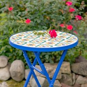 Zaer Ltd. International "Nantucket" 23in. Tall Mosaic Folding Plant Stand - White/Yellow/Blue ZR850716 View 4