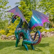 Zaer Ltd International 6ft. Tall Large Metal Dragon Statue with Oil-Slick Finish "Fiery Falkor" ZR190859 View 4