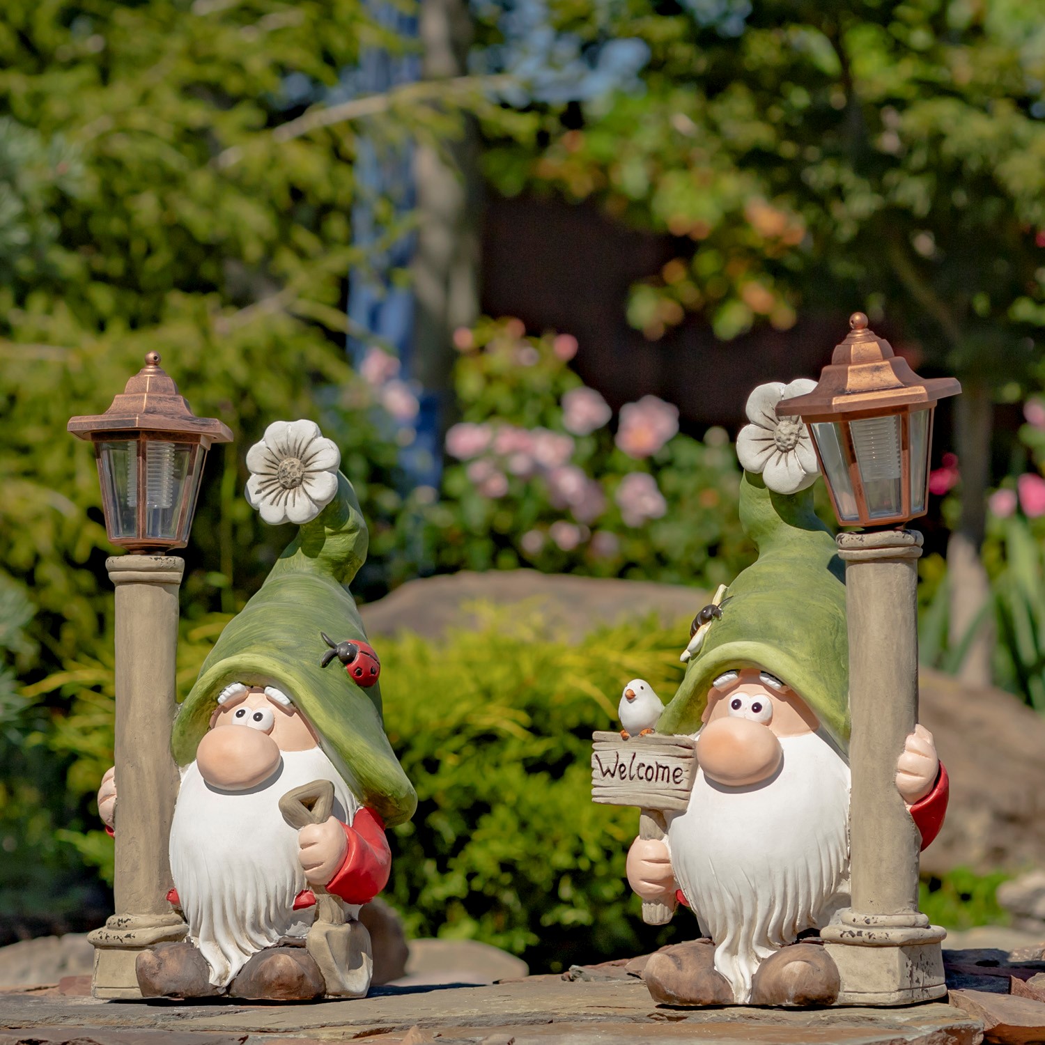 Set of 2 Garden Gnomes with Solar Lanterns