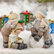 Zaer Ltd. International Set of 2 Tushka Figurines with Lanterns Playing in Snow "Snow Day" ZR960394-SET View 5