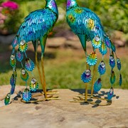 Zaer Ltd. International 22" Tall Set of 2 Metallic Painted Iron Peacock Figurines ZR801004-SET View 5