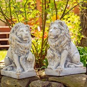 Zaer Ltd International 21" Tall Set of 2 Antique Grey Lion Sentry Statues w/Fleur-De-Lis "Harold & Leo" ZR561210-GY View 5