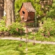 Zaer Ltd International Pre-Order: 41.5" Long Antique Copper Hanging Birdhouse Wind Chime "Pagoda” ZR190557-D View 5