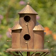 Zaer Ltd. International 74.25" Tall Plump Cylinder Triple Birdhouse Stake with Conical Roof in Copper ZR200251-CP View 5