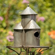 Zaer Ltd. International 74.25" Tall Plump Cylinder Triple Birdhouse Stake with Conical Roof in Silver ZR200251-SV View 5