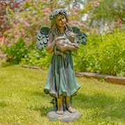 Zaer Ltd International Pre-Order: 39" Tall Magnesium Angel Statue Holding Cat in Antq. Bronze "Nicole" ZR341539-BZ View 5