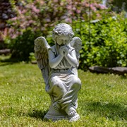 Zaer Ltd International 28" Tall Magnesium Angel Statue Sitting and Praying in Antique White "Evie" ZR311828-AW View 5