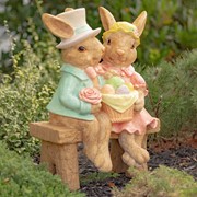 Zaer Ltd. International 22" Tall Fancy Rabbit Couple Sitting on Bench Magnesium Garden Statue ZR342022 View 5