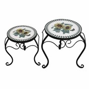 Zaer Ltd. International "Marisol" Set of 2 Round Iron Mosaic Plant Stands with Hand Painted Sunflowers ZR842953 View 5