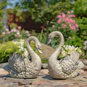 Zaer Ltd International Pre-Order: Set of 2 Magnesium Swan Planters "Ebony and Ivory" ZR204700-SET View 5