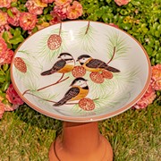 Zaer Ltd. International 15" Tall Porcelain Pedestal Birdbath with Hand Painted Birds in Pinetree "Finch" ZR188163 View 5