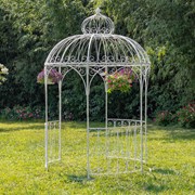 Zaer Ltd. International 9ft. Tall Round Iron Garden Gazebo with Three Side Walls in Antique White ZR101634-AW View 6