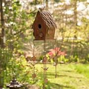 Zaer Ltd International Pre-Order: 39" Long Antique Copper Hanging Birdhouse Wind Chime "Cottage” ZR190557-A View 6