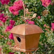 Zaer Ltd. International Pre-Order: 64.75"T Antique Copper Finished Iron Birdhouse Stake with Square Roof ZR173714-B View 6