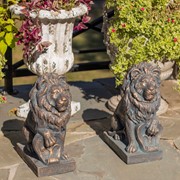 Zaer Ltd International 21" Tall Set of 2 Lion Sentry Statues with Fleur-De-Lis in Bronze "Harold & Leo" ZR561210-BZ View 6