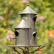 Zaer Ltd. International 74.25" Tall Plump Cylinder Triple Birdhouse Stake with Conical Roof in Silver ZR200251-SV View 6