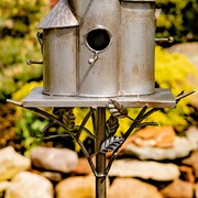 Zaer Ltd. International 73.5" Tall Cylinder Triple Birdhouse Stake with Conical Roof in Antique Silver ZR200250-SV View 6