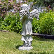 Zaer Ltd International 39" Tall Magnesium Angel Statue Holding Dog in Antique White "Kaileigh" ZR341239-AW View 6