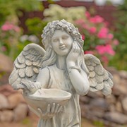 Zaer Ltd International 39" Tall Magnesium Angel Statue with Birdbath in Antique White "Jazmin" ZR341439-AW View 6